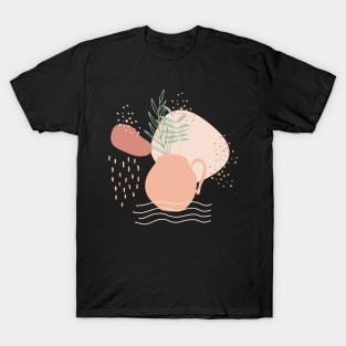 Abstract shapes lines dots and plant leaves digital design illustration T-Shirt